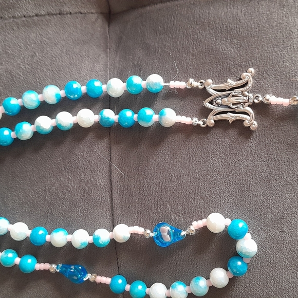 Blue And Pink With Fetus Bead Silver Rosary - Picture 4 of 7